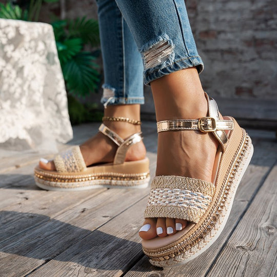 Damen Wedge-Sandaletten mit modischem Glitzer-Riemen und ergonomischem Fußbett Nord Taschen