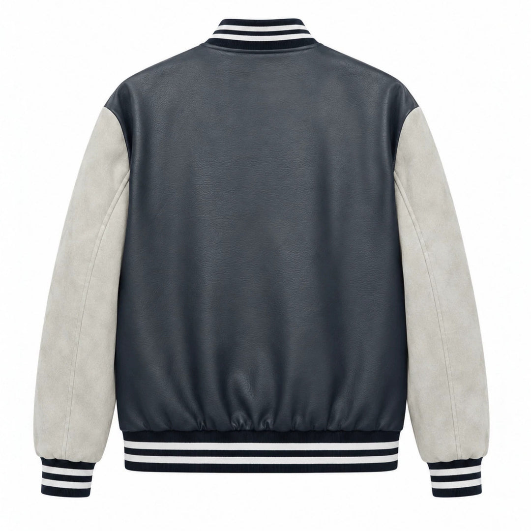 Herren Varsity-Bomberjacke im Retro-College-Stil mit Kunstlederkörper und Kontrastärmeln Nord Taschen