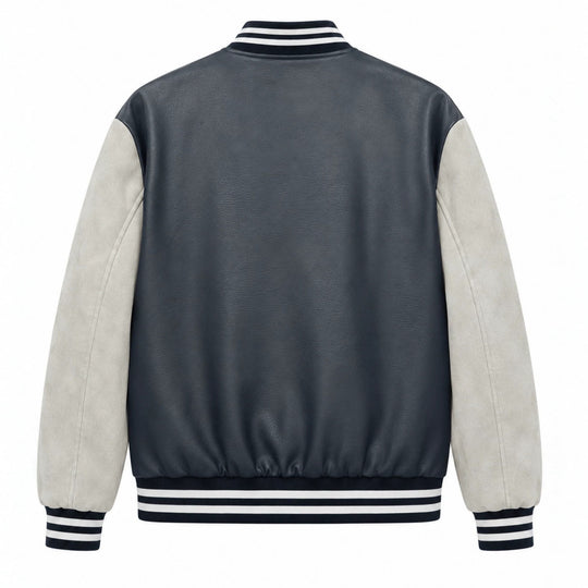 Herren Varsity-Bomberjacke im Retro-College-Stil mit Kunstlederkörper und Kontrastärmeln Nord Taschen