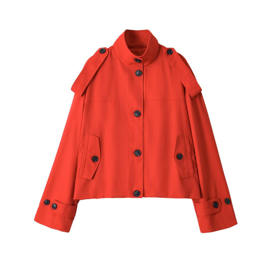 Damen Kurzer Trenchcoat mit Stehkragen und Schulterklappen Nord Taschen