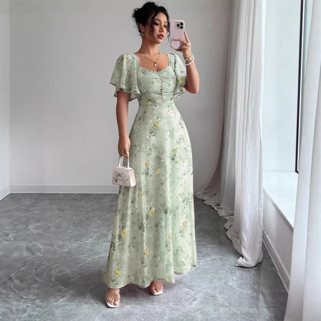 Damen Maxikleid mit fließendem Schnitt und romantischem Blumenmuster