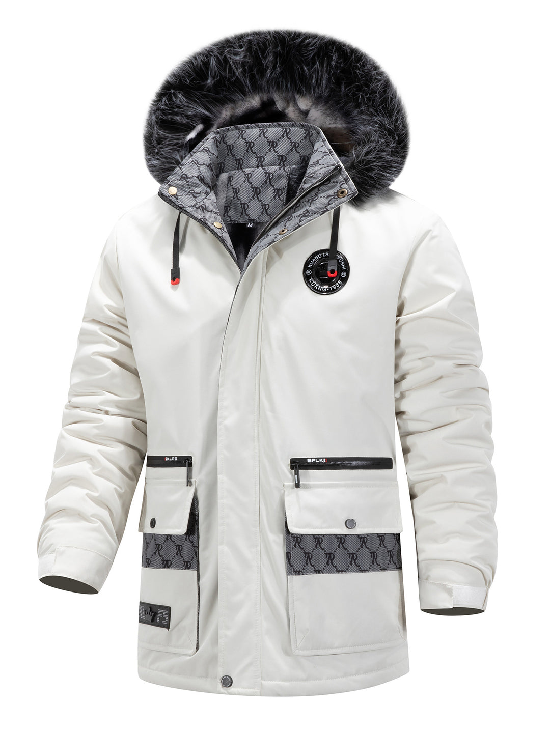 Herren Langer Thermo-Parka mit Kapuze, Logo-Innenfutter und Multifunktions-Taschen Nord Taschen