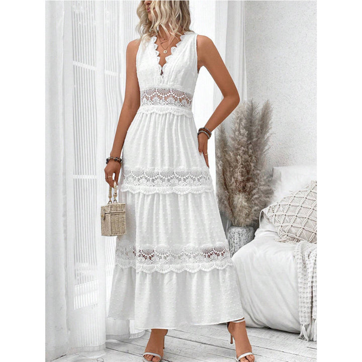 Damen Langes, elegantes Maxikleid mit Spitzenakzenten und Volants