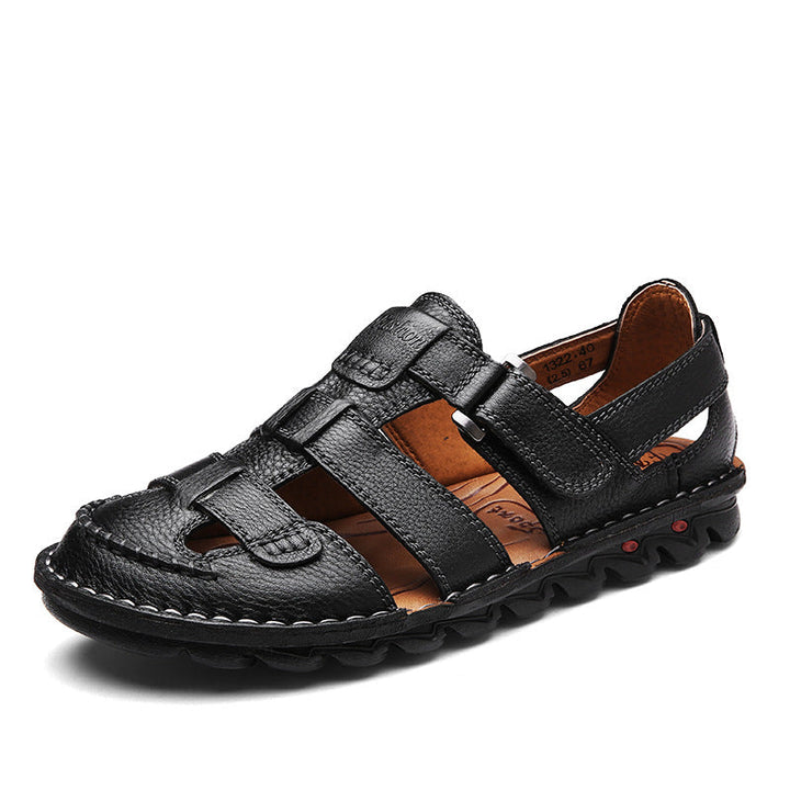 Herren Bequeme Ledersandalen mit verstellbarem Riemen und rutschfester Sohle