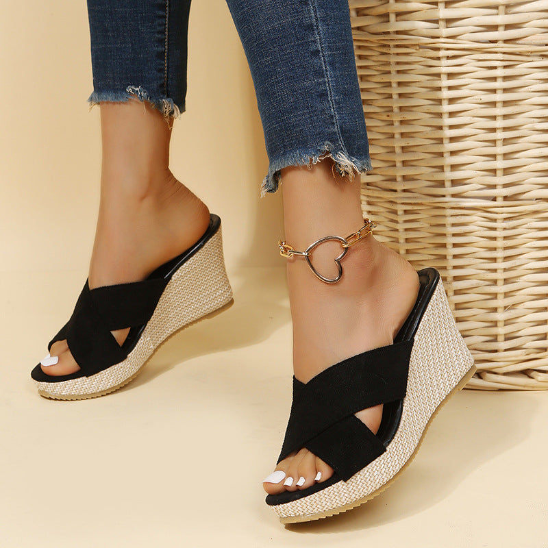 Damen Wedge-Sandalen mit elegantem Kreuzband und leichtem Fußbett