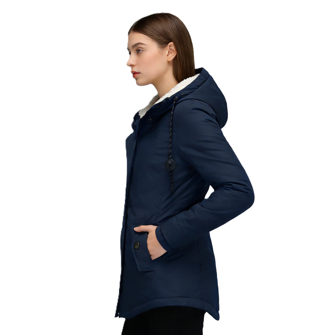 Damen Wasserabweisender Parka mit Teddyfutter, Kapuze und Taillierter Passform Nord Taschen