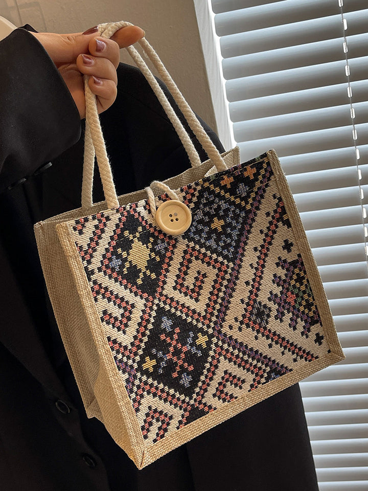 Damen Jute-Tasche mit kunstvollem, gewebtem Muster und praktischen Henkeln Nord Taschen