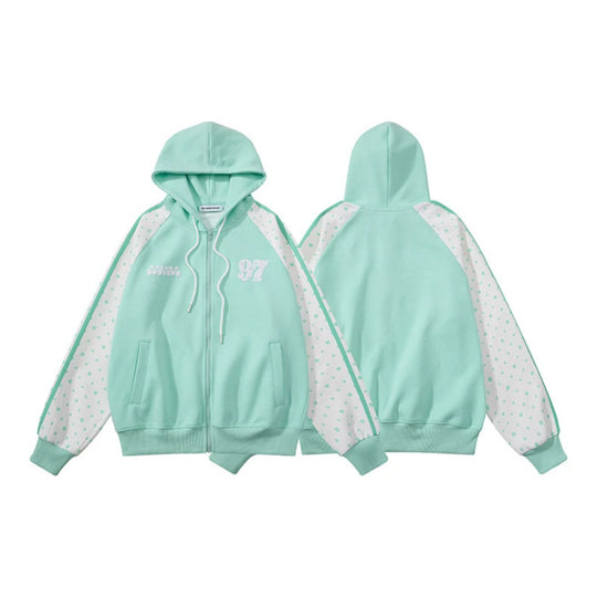 Damen Kapuzen‑Sweatjacke mit durchgehendem Reißverschluss, Raglanärmeln und Polka‑Dot‑Einsätzen Nord Taschen