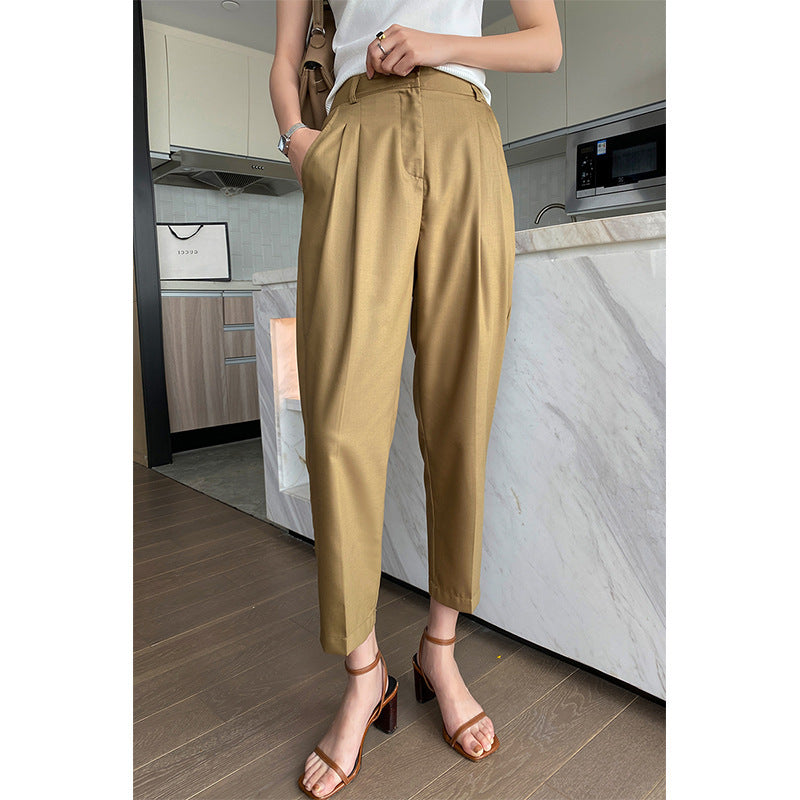 Damen Hochtaillierte Bundfaltenhose mit Cropped‑Schnitt und schmal zulaufendem Bein Nord Taschen
