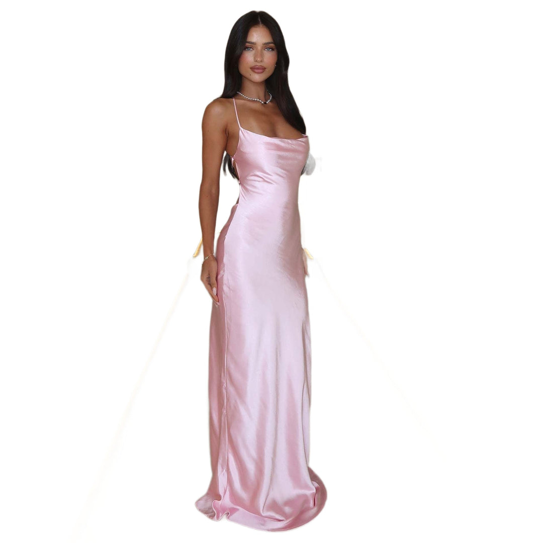 Damen Elegantes Satinabendkleid mit spaghettiträgern und fließendem Schnitt - Arvani