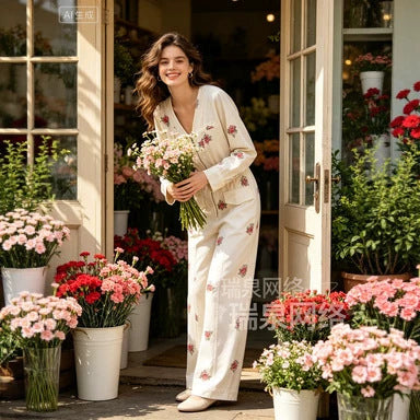 Damen Weicher Viskose-Overall mit floralem Print, Reißverschluss und weitem Bein Nord Taschen