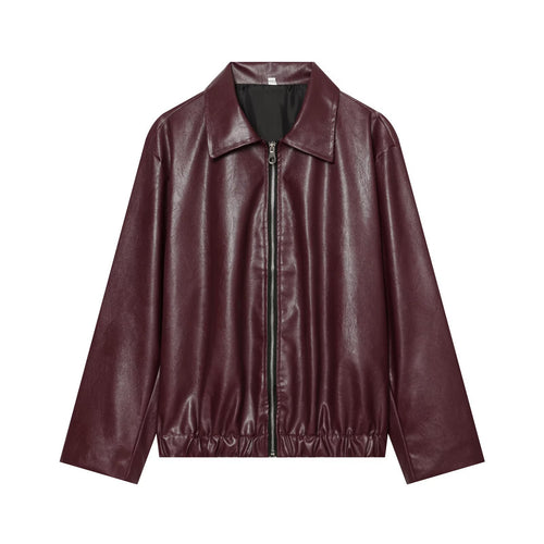 Damen Weiter Kunstleder-Blouson mit durchgehendem Reißverschluss, Hemdkragen und gerafftem Saum Nord Taschen