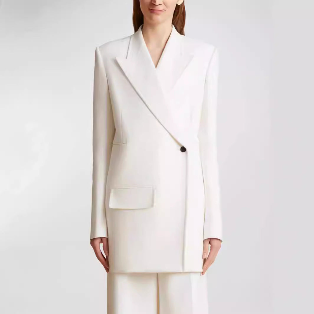 Damen Minimalistischer Longblazer mit asymmetrischer Ein‑Knopf‑Front und cleanem Longline‑Schnitt Nord Taschen
