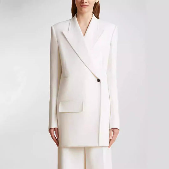 Damen Minimalistischer Longblazer mit asymmetrischer Ein‑Knopf‑Front und cleanem Longline‑Schnitt Nord Taschen