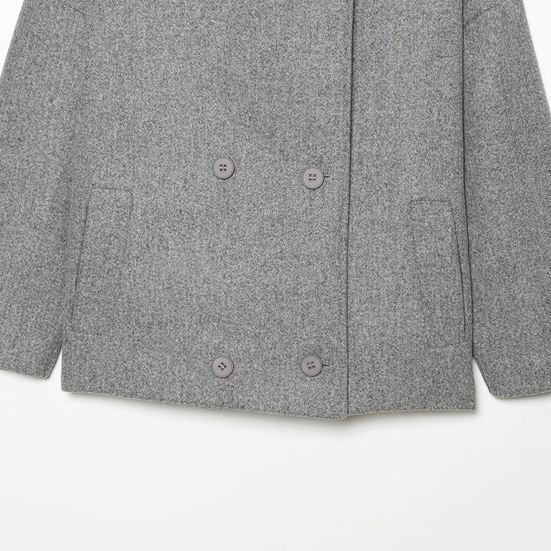 Damen Kurzes Cape-Mantel aus Wollmix mit hohem Stehkragen und doppelreihiger Knopfleiste Nord Taschen
