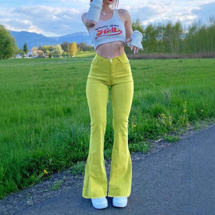 Damen High-Waist Flared-Hose aus Stretch-Cord mit taillenformendem Schnitt Nord Taschen