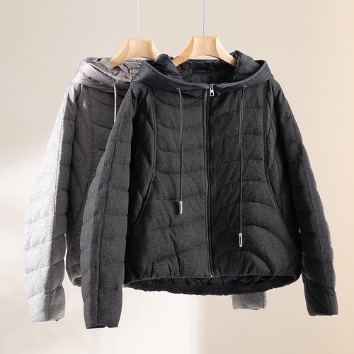 Damen gesteppte Kapuzen-Winterjacke mit tailliertem Gummizug Nord Taschen