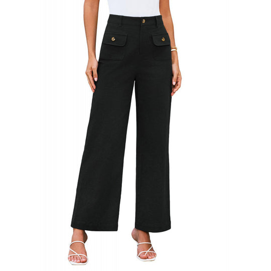 Damen High-Waist Palazzo-Hose mit aufgesetzten Knopf-Taschen Nord Taschen