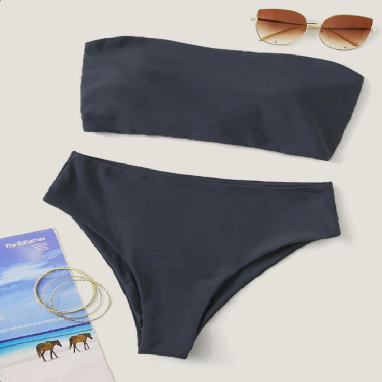 Damen Bandeau-Bikini mit hochgeschnittenem Unterteil