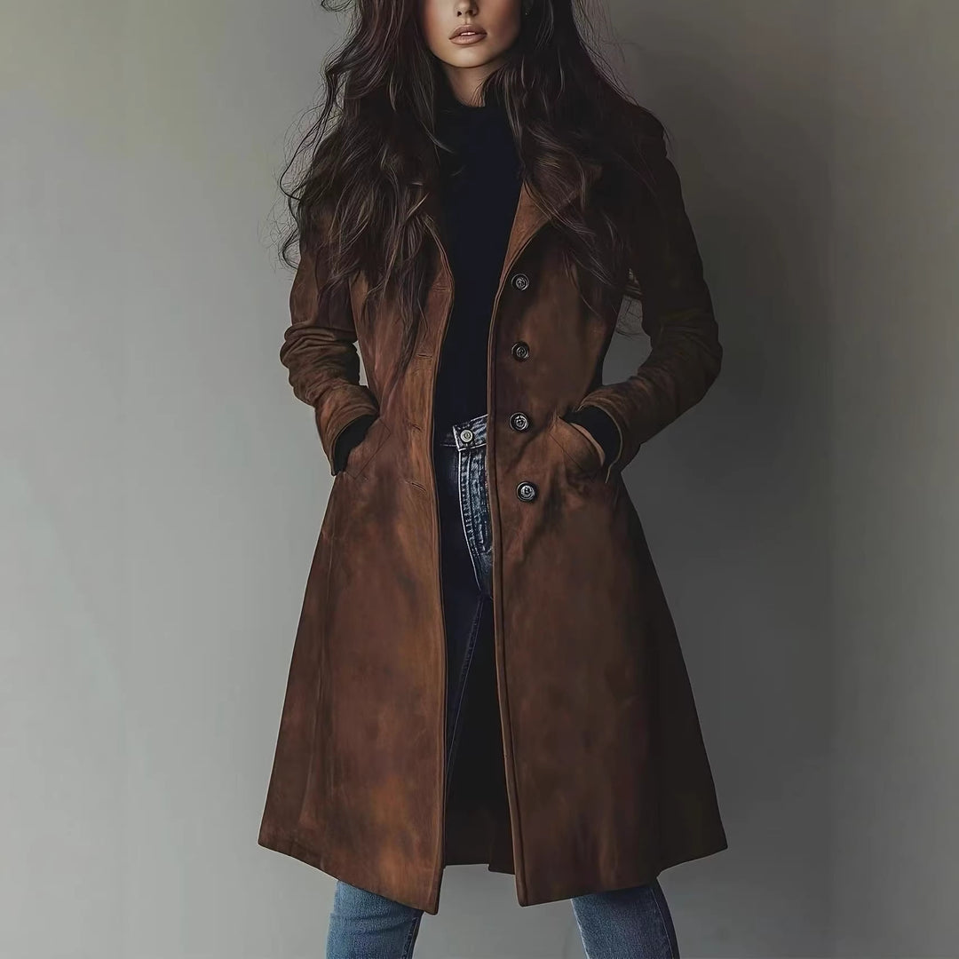 Damen Eleganter Langmantel im A-Linien-Schnitt mit Einreihiger Knopfleiste Nord Taschen