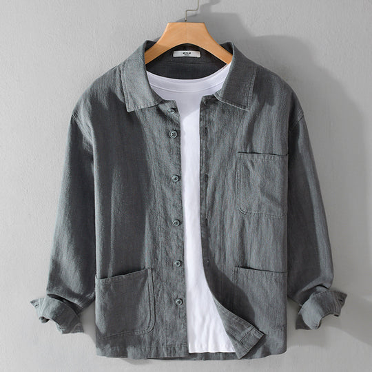 Herren Leinenhemdjacke mit aufgesetzten Taschen und legerer Passform Nord Taschen