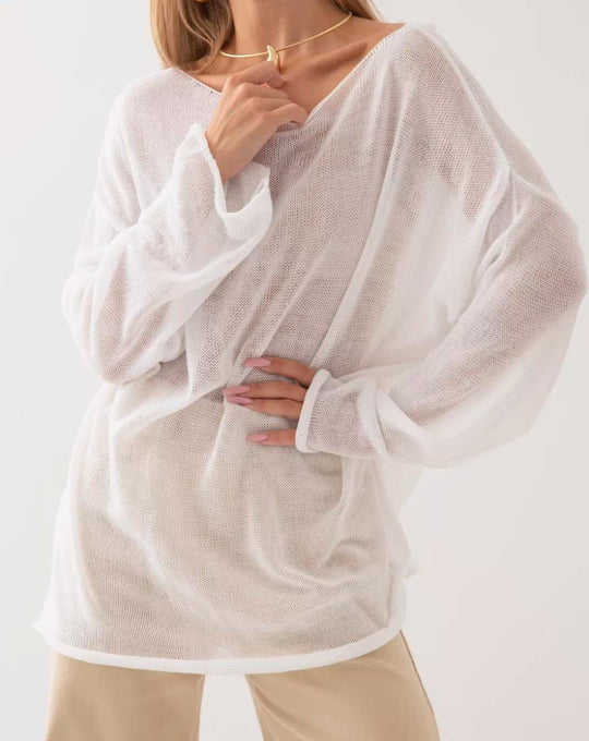 Damen luftiger Oversize-Strickpullover mit weitem Schnitt und transparentem Gew Nord Taschen