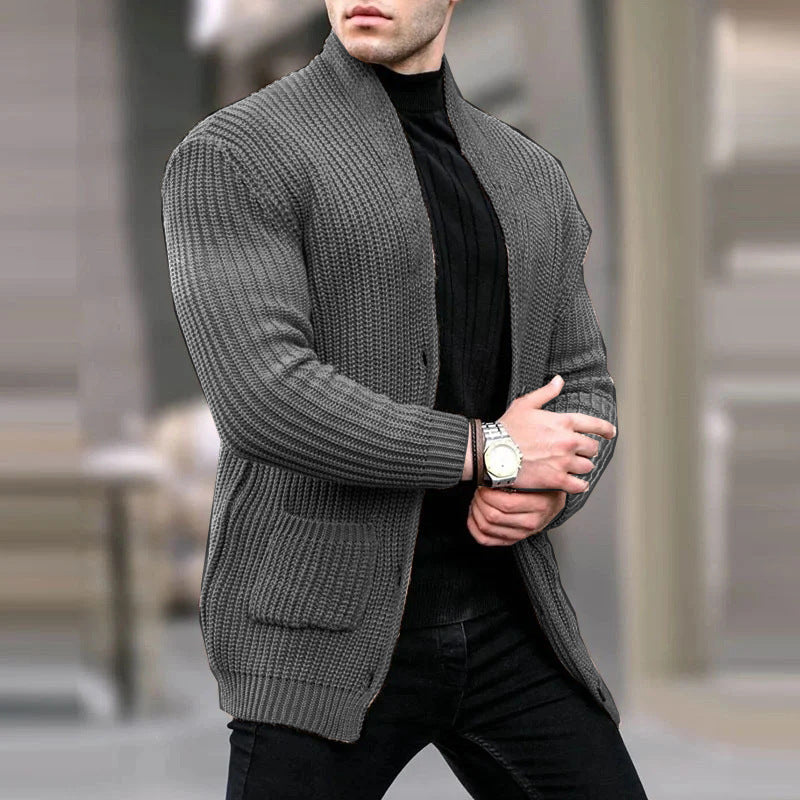 Herren Grobstrick-Cardigan mit Schalkragen und aufgesetzten Taschen Nord Taschen