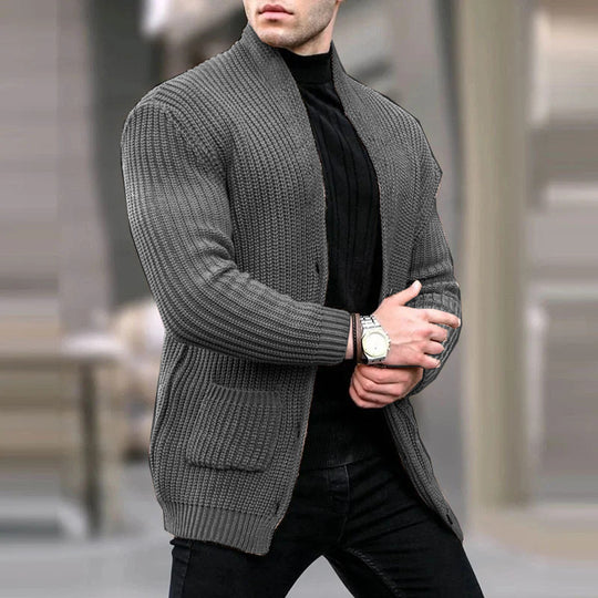 Herren Grobstrick-Cardigan mit Schalkragen und aufgesetzten Taschen Nord Taschen