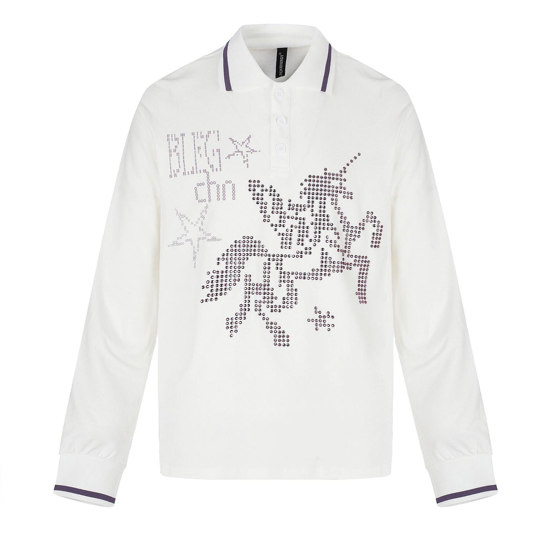 Damen Langarm-Poloshirt mit Strass-Applikation und kontrastierenden Bündchen Nord Taschen