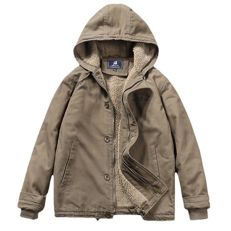 Herren Canvas‑Hoodie‑Parka mit durchgehendem Teddyfleece‑Futter und Kordelzug Nord Taschen