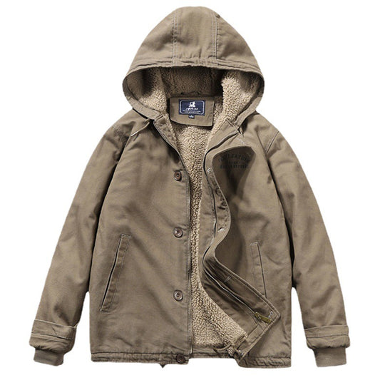 Herren Canvas‑Hoodie‑Parka mit durchgehendem Teddyfleece‑Futter und Kordelzug Nord Taschen