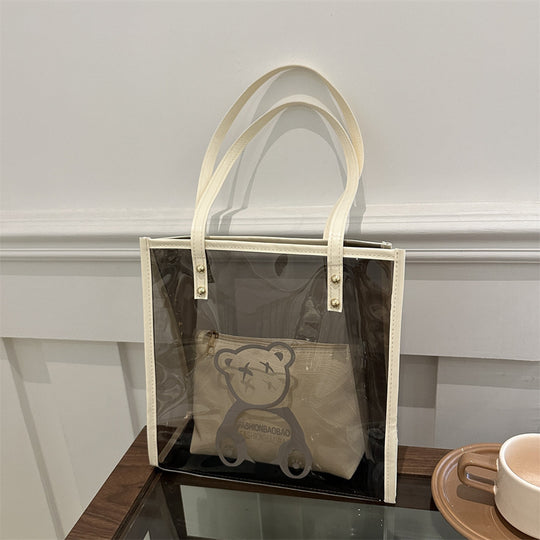 Damen transparente Tragetasche mit auffälligem Bärenmotiv Nord Taschen