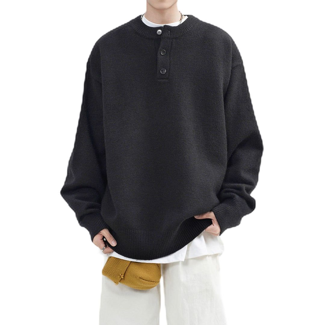 Herren Lässiger Grobstrickpullover mit Knopfleiste Nord Taschen
