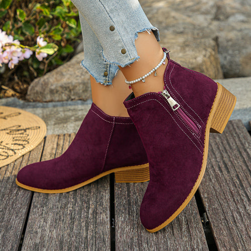 Damen nan elegante Ankle-Boots aus Velourslederimitat mit seitlichem Reißverschluss und niedrigem Blockabsatz Nord Taschen