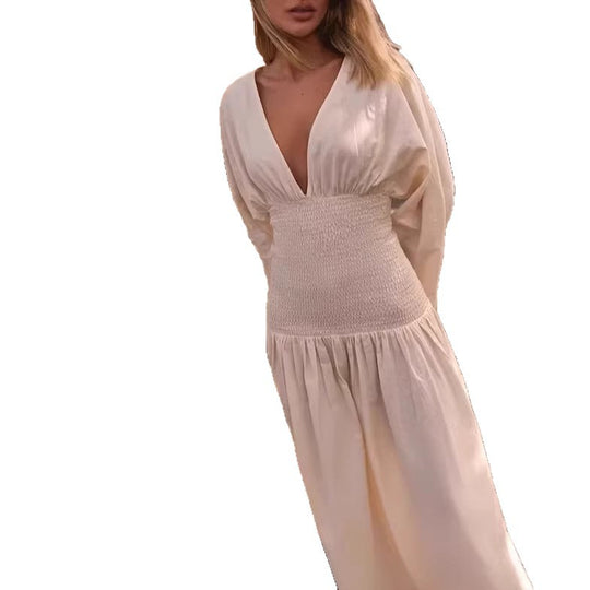 Damen Elegantes Maxikleid mit Schößchen und Rüschendetails Nord Taschen