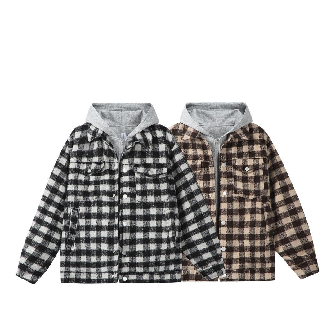 Damen Kurzblouson im Shacket‑Stil mit Karo‑Wolloptik und integrierter Sweatkapuze Nord Taschen