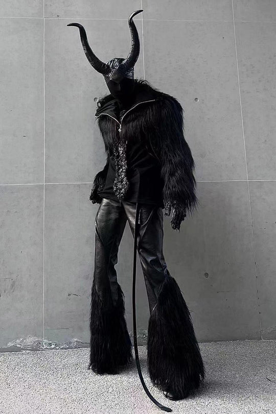 Herren Statement-Kunstpelzjacke mit langen Shaggy-Ärmeln und asymmetrischem Reißverschluss Nord Taschen
