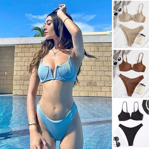 Damen-Bikini mit Bügel und strukturierter Rippoptik