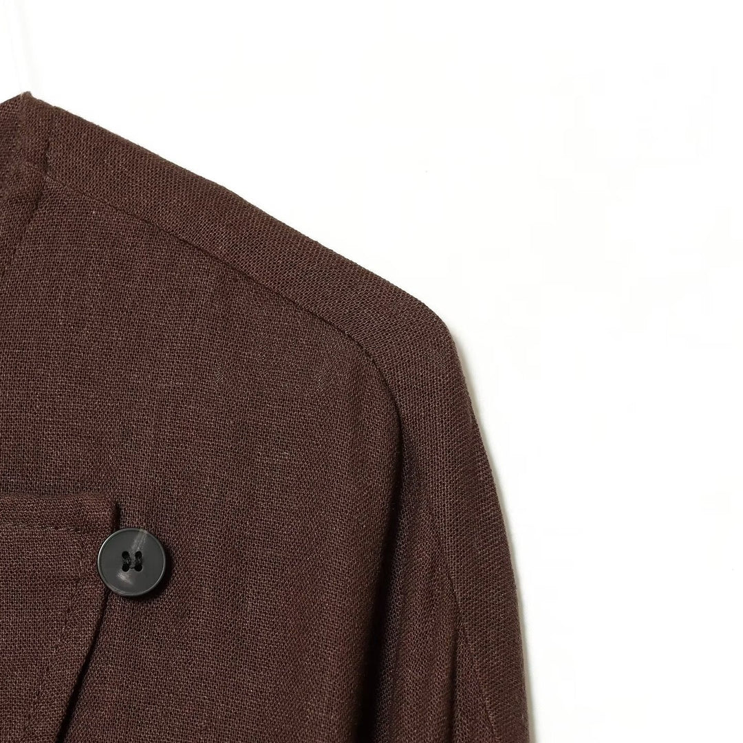 Damen Leichte asymmetrische Blusenjacke mit diagonaler Knopfleiste Nord Taschen