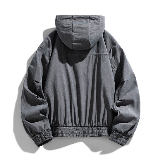 Herren Oversize Canvas-Utility-Kapuzenjacke mit versteckter Druckknopfleiste und Reißverschlusstaschen Nord Taschen