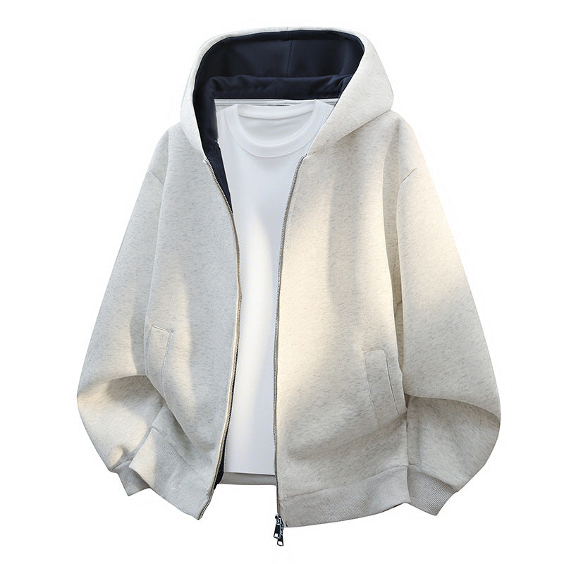 Herren Oversize-Zip-Hoodie mit kontrastgefütterter Kapuze und Kängurutaschen Nord Taschen
