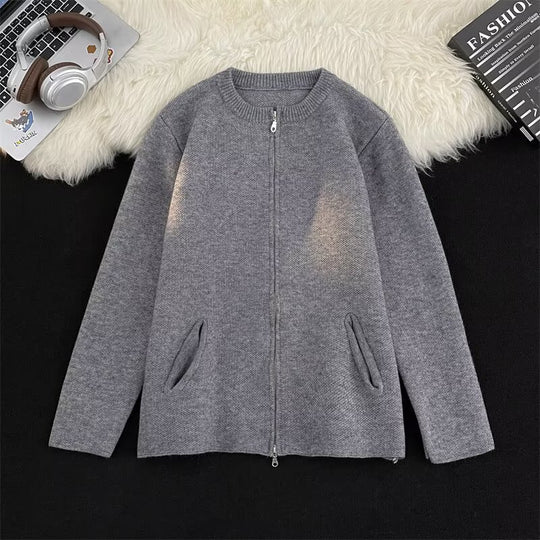 Damen Kurz geschnittene Feinstrick-Cardigan mit durchgehendem Reißverschluss und Eingrifftaschen Nord Taschen