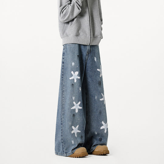 Damen Extraweite Baggy-Jeans mit Sternprint, Distressed-Details und weitem Bein Nord Taschen
