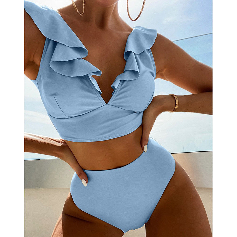 Damen Hoch tailliertes Bikini-Set mit voluminösen Rüschen