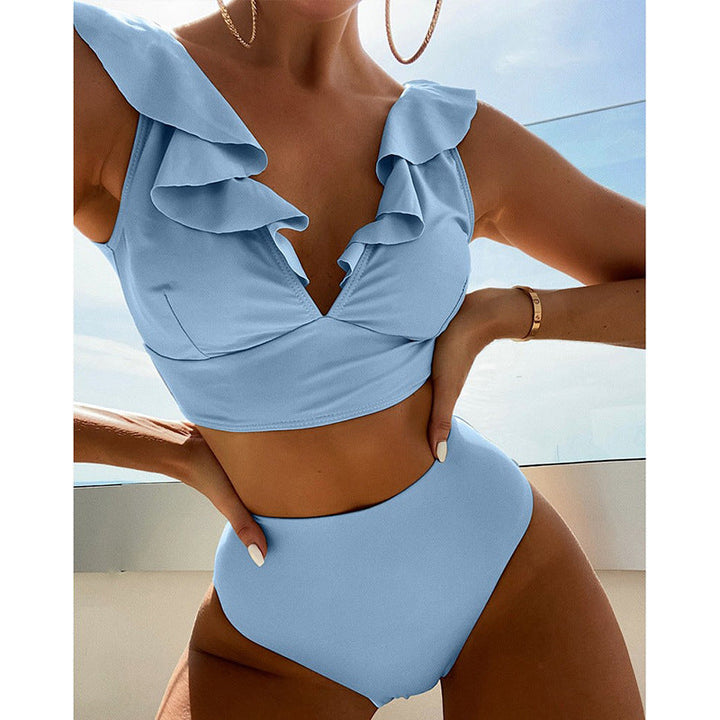 Damen Hoch tailliertes Bikini-Set mit voluminösen Rüschen