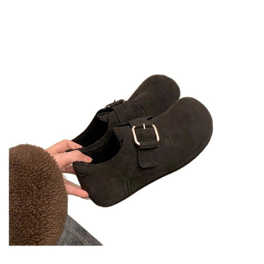 Damen Gefütterte Veloursleder-Mary‑Jane‑Hausschuhe mit verstellbarer Metallschnalle Nord Taschen