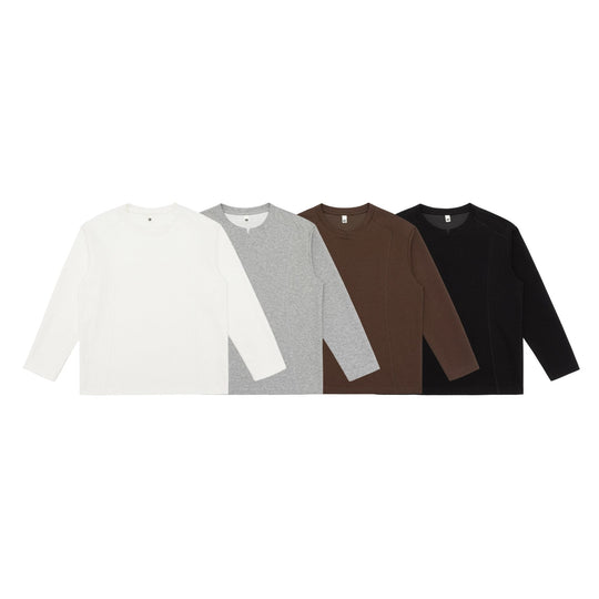Damen Feines Baumwoll-Langarmshirt mit geradem Saum und Ziernaht-Detail Nord Taschen
