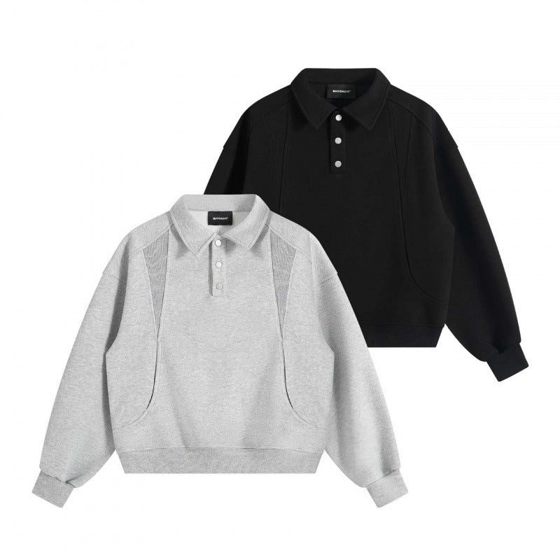 Unisex Boxy-Polo-Sweatshirt mit Henley-Knopfleiste, Raglanärmeln und Eingrifftaschen Nord Taschen