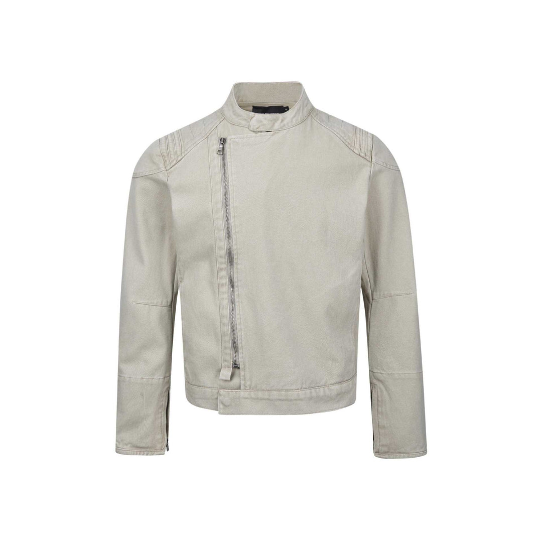 Herren Kurz geschnittener asymmetrischer Canvas-Bikerblouson mit Funnelkragen und Reißverschluss-Detail Nord Taschen