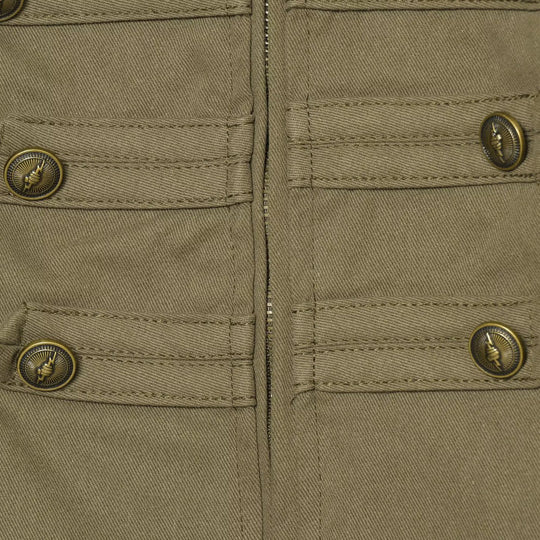 Damen Taillierte Militärinspirierte Kurzjacke mit Stehkragen und Zierknopfleisten Nord Taschen